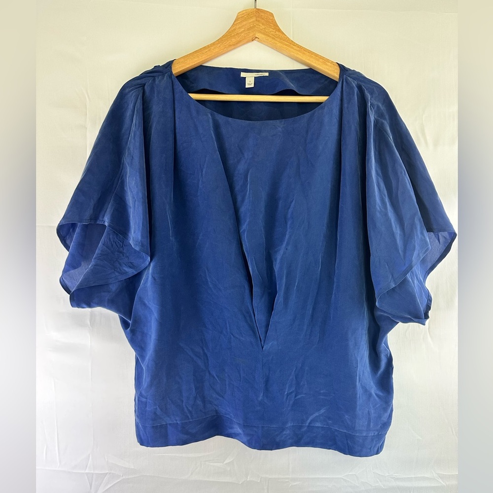 ✨ Elegant Deep Cobalt Silk Blend Blouse - Batwing & Cropped Design ✨